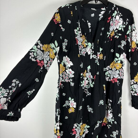 Old Navy Floral Black Dress Long Sleeve Womens M Knee Length Boho Western - Picture 2 of 8